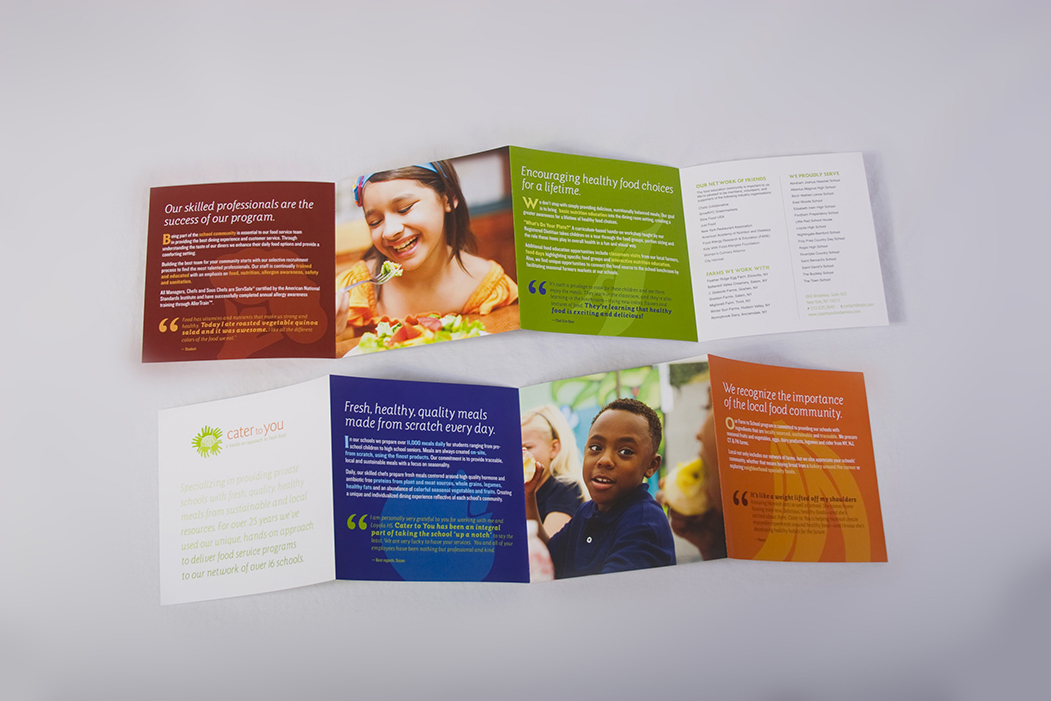 Promotional brochure designed for Cater to You, a healthy foods caterer for private schools in NYC