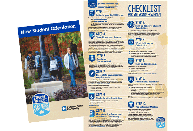 Indiana State University New Student Orientation campaign flier Explore, Sycamore!