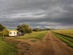 Casita camping, North Dakota campsite