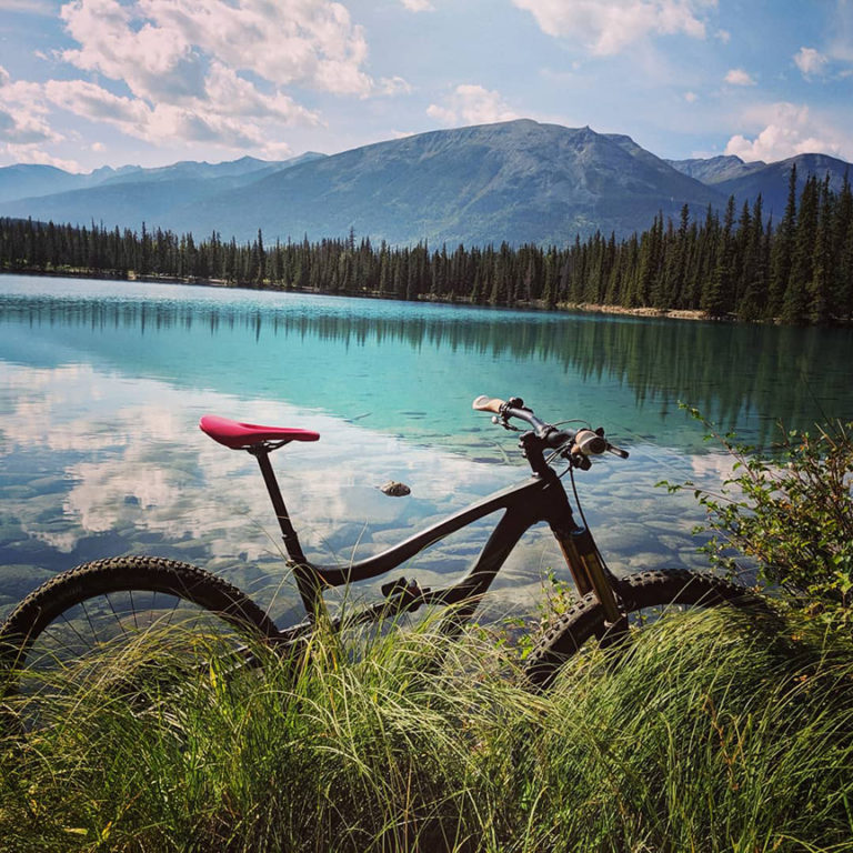 blue lake with bike, Jasper