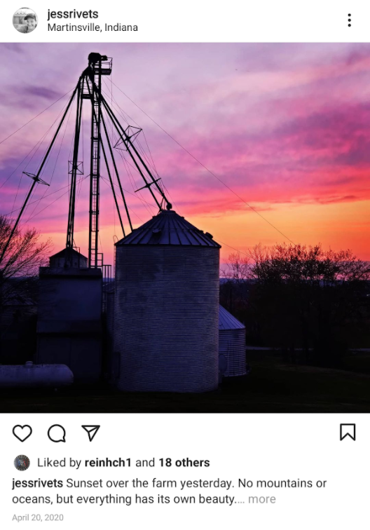 Photo by instagram.com/jessrivets of her family's farm in Martinsville, Indiana